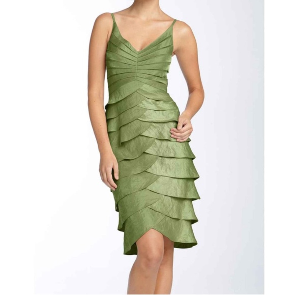 Adrianna Papell Green Layered Midi Dress